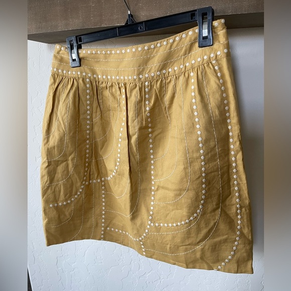Floreat Anthropologie| Boho dot embroidered mustard skirt, size 4•••100% cotton - Picture 3 of 10